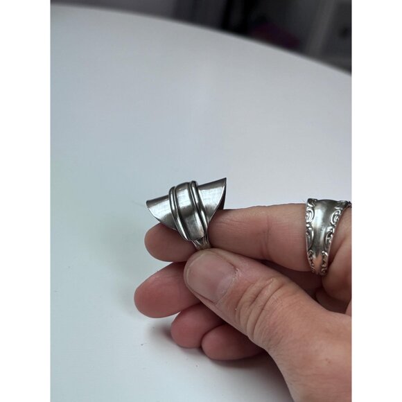 Handmade Saddle Spoon Ring: Silverware Wrap Ring, Size 7.5, Chunky Boho Style - Picture 2 of 7